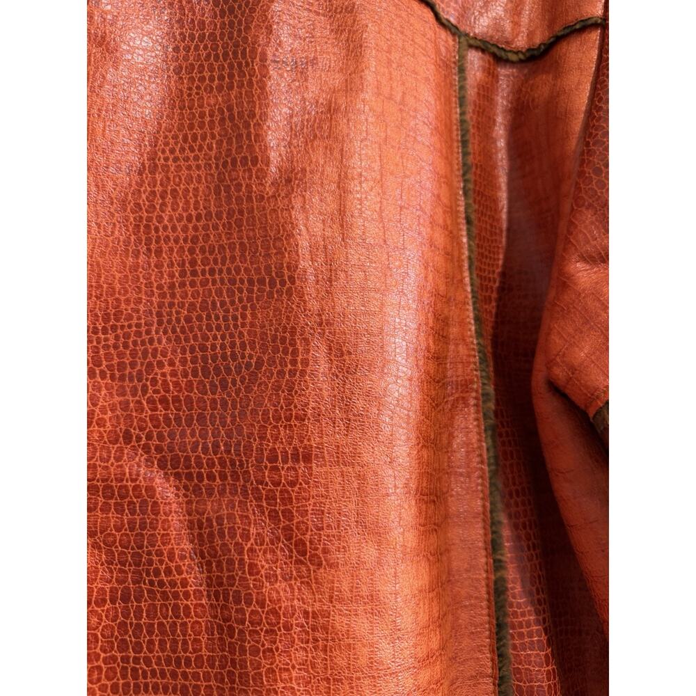 Royal Prestige Crocodile Embossed Faux Leather Shearling Jacket Rust Brown Sz-L - Picture 10 of 11